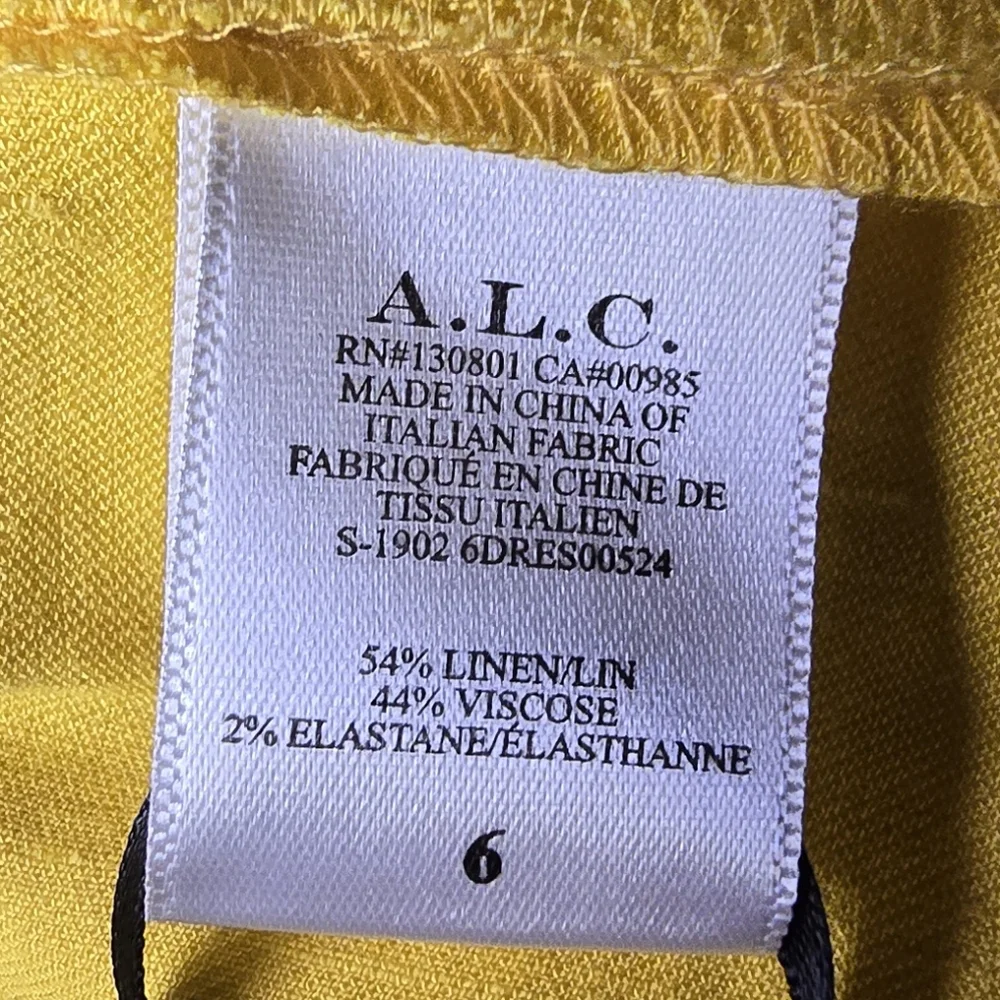 💛 A.L.C. Yellow Mustard Walker Ruffle Shoulder Belted Tie Waist Wrapped Dress 6 - Picture 10 of 12